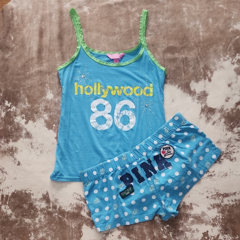 Y2K Blue Hollywood 86 Tank and Shorts Set.